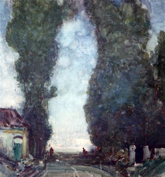 § Samuel John Lamorna Birch (1869-1955) Path through Poplar trees, Italy, 14 x 13.75in.